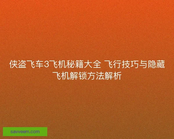 侠盗飞车3飞机秘籍大全 飞行技巧与隐藏飞机解锁方法解析