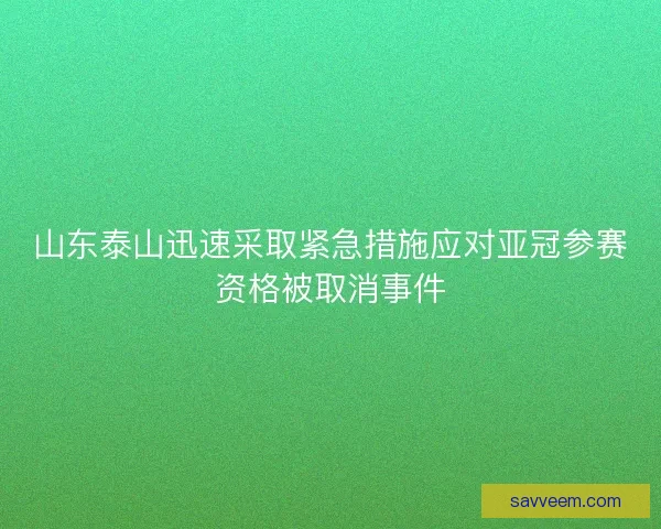 山东泰山迅速采取紧急措施应对亚冠参赛资格被取消事件